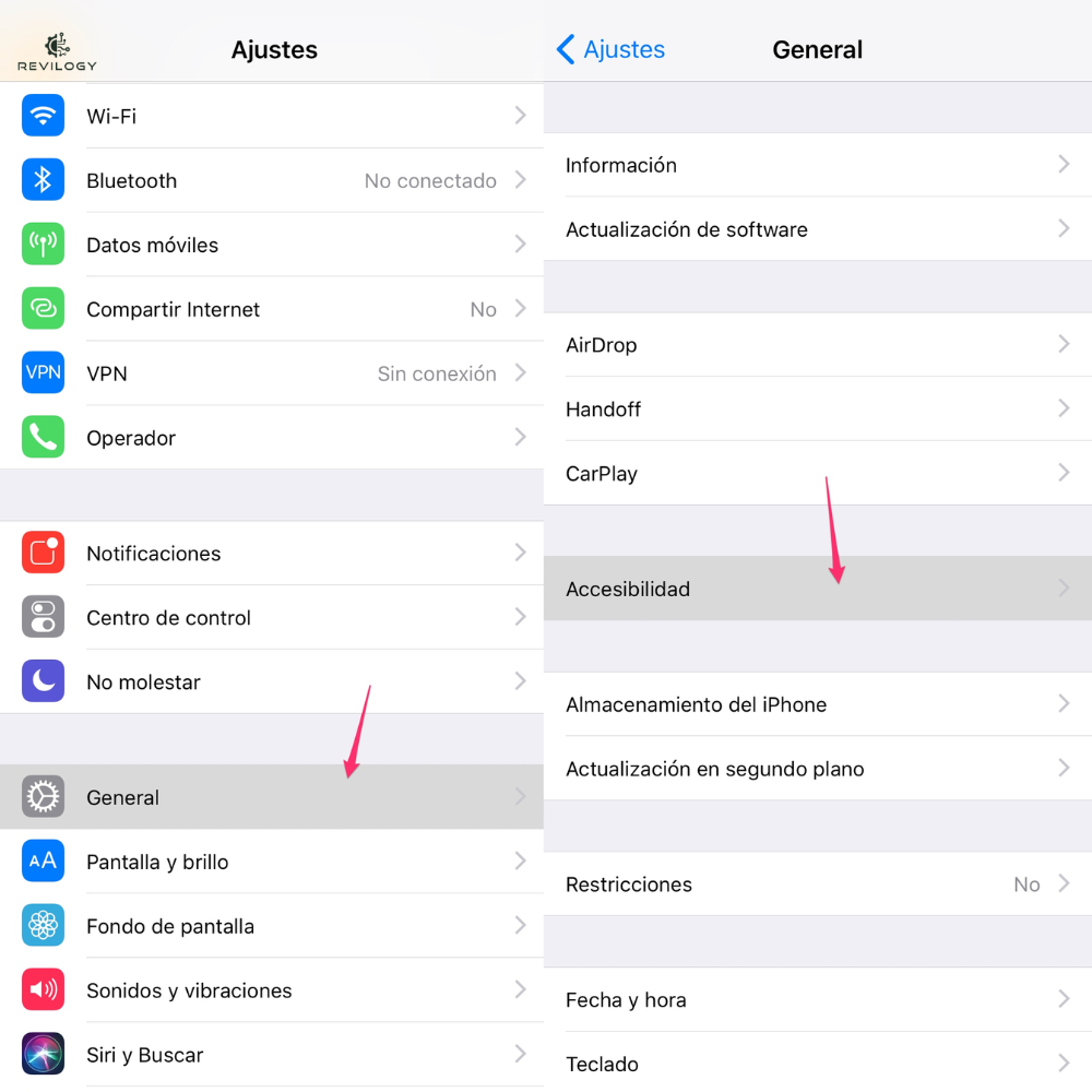 Pantalla de accesibilidad del iPhone