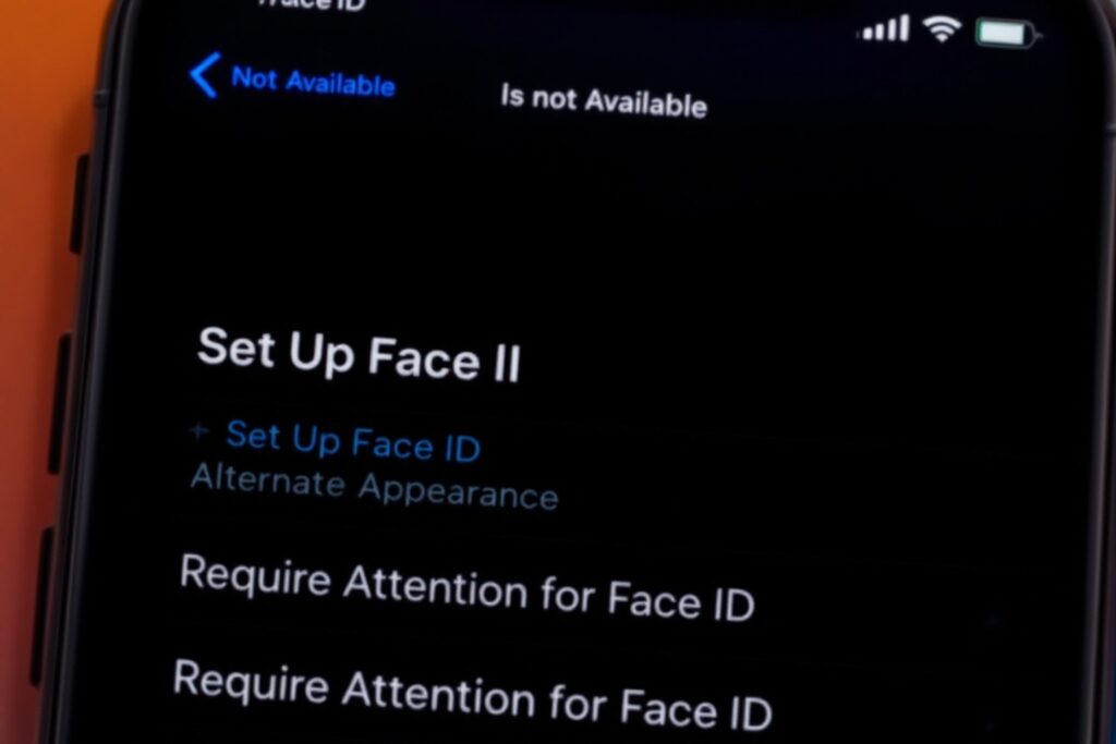 Menú de configuración de Face ID en un iPhone, para verificar por qué mi Face ID no funciona en iPhone.
